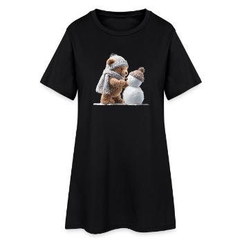 Ours en peluche d’hiver et bonhomme de neige - Robe T-shirt Femme - noir - Devant