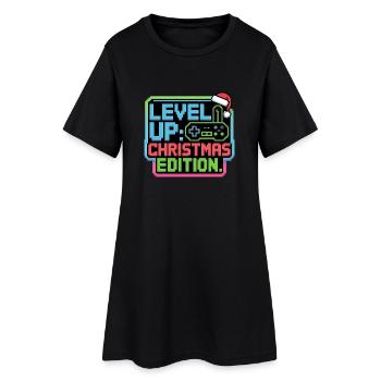 Level Up zu Weihnachten - Pixel Gamer Geschenk - Frauen T-Shirt-Kleid - Schwarz - Vorne