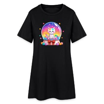 Boule à neige des chats arc-en-ciel - Robe T-shirt Femme - noir - Devant