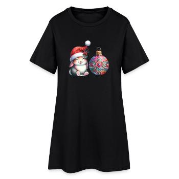Lapin festif avec ornement orné - Robe T-shirt Femme - noir - Devant