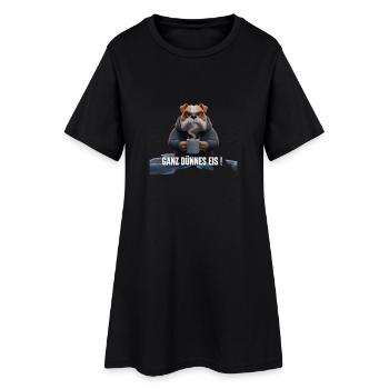 Bulldogge mit Kaffee – Witziges Eis-Motiv - Frauen T-Shirt-Kleid - Schwarz - Vorne