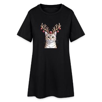 Chaton avec des bois de renne et des balles de Noël - Robe T-shirt Femme - noir - Devant