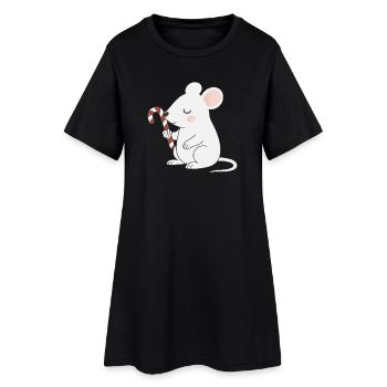 Souris mignonne avec une canne d’orge – Dessin animé mignon - Robe T-shirt Femme - noir - Devant