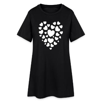 Heart Pattern Contrast Print Heart Design - Women’s T-Shirt Dress - black - Front