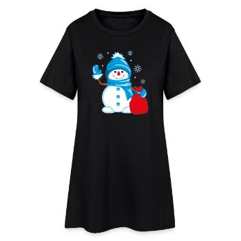 Bonhomme de neige agitant avec un sac de cadeaux - Robe T-shirt Femme - noir - Devant