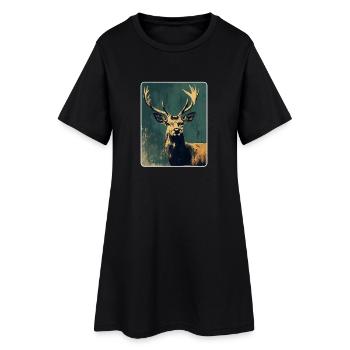 Cerfs de renne Bois de renne vintage - Robe T-shirt Femme - noir - Devant