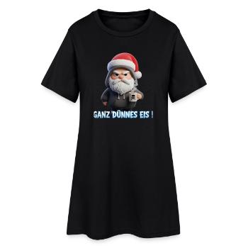 Lustiger Santa mit Kaffee und müdem Blick - Frauen T-Shirt-Kleid - Schwarz - Vorne