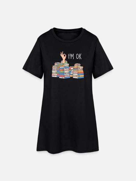 Ich bin okay lustige Minimalistische Bücherliebhaber-Stimmung - Frauen T-Shirt-Kleid - Schwarz