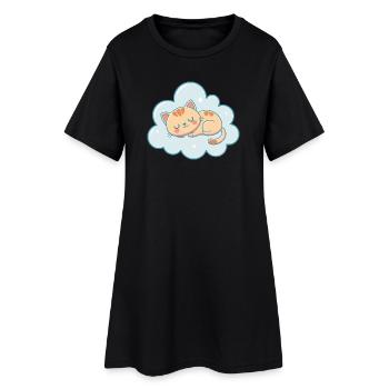 Traumartiges Kätzchen auf pastellfarbener himmelblauer Wolke - Frauen T-Shirt-Kleid - Schwarz - Vorne