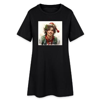 Fröhliches Weihnachtsporträt junger Mann - Frauen T-Shirt-Kleid - Schwarz - Vorne