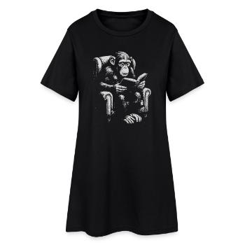 Ape Reading dans le fauteuil - Robe T-shirt Femme - noir - Devant