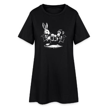 Kaninchen und Affe trinken Bier im Pub - Frauen T-Shirt-Kleid - Schwarz - Vorne