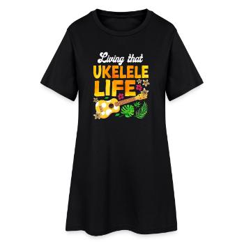 Ukulélé hawaïen Uke vivant que ça - Robe T-shirt Femme - noir - Devant