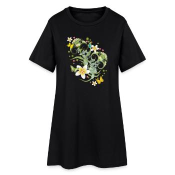 Ornement floral ludique & papillon délicat - Robe T-shirt Femme - noir - Devant