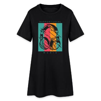 DJ Musik Kopfhörer Outfit  - Frauen T-Shirt-Kleid - Schwarz - Vorne