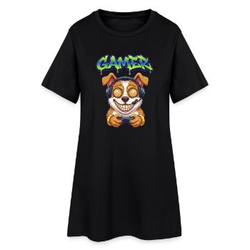 Gamer Hund Graffiti Design Hunde Gaming Geschenk - Frauen T-Shirt-Kleid - Schwarz - Vorne