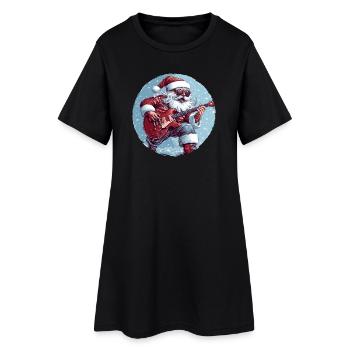 Weihnachtsmann Gitarre - Frauen T-Shirt-Kleid - Schwarz - Vorne
