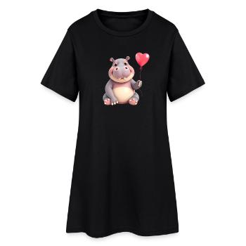 Liebes-Hippo mit rotem Herzballon - Frauen T-Shirt-Kleid - Schwarz - Vorne