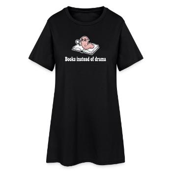 Bücher statt Drama: Wurm mit Lupe - Frauen T-Shirt-Kleid - Schwarz - Vorne