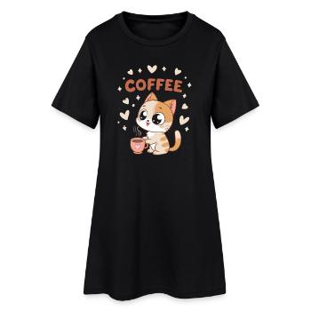 Chat Café Doux Tasse Coeur - Robe T-shirt Femme - noir - Devant