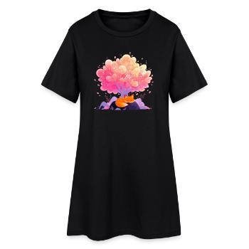 Traumblütenbaum mit schlafendem Fuchs - Frauen T-Shirt-Kleid - Schwarz - Vorne