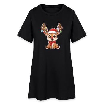 Motif de Noël drôle de dessin animé renne rouge au nez rouge - Robe T-shirt Femme - noir - Devant