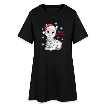 Alpaka Weihnachten Weihnachtspullover lustig süß - Frauen T-Shirt-Kleid - Schwarz - Vorne