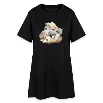 Cheval de saut en hauteur dans un paysage montagneux - Robe T-shirt Femme - noir - Devant