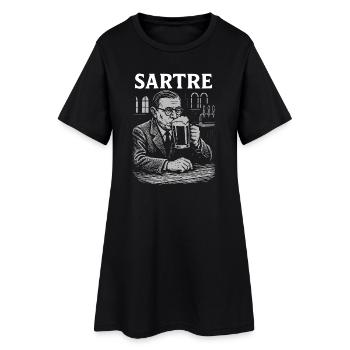 Existentialist Jean Paul Sartre drinking beer - Women’s T-Shirt Dress - black - Front