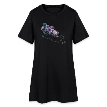 Chat flottant avec des ballons colorés Illustration - Robe T-shirt Femme - noir - Devant