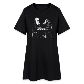 Darwin spielt Schach mit dem Affen – Evolutionsspiel - Frauen T-Shirt-Kleid - Schwarz - Vorne