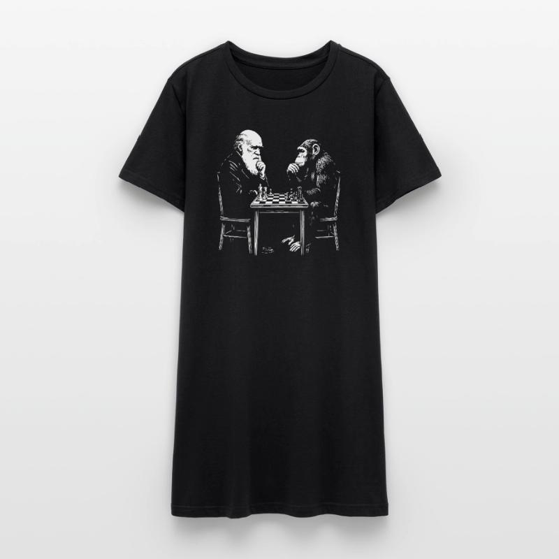Darwin joue aux échecs avec un singe - Jeu d’évolution Robe T-shirt Femme