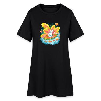 Un lapin sur un bateau cœur dans une mer de couleurs - Robe T-shirt Femme - noir - Devant