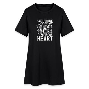 Saxophone dans mes veines Saxophoniste du cœur - Robe T-shirt Femme - noir - Devant
