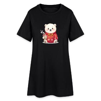 Eisbär im roten Weihnachtspullover - Frauen T-Shirt-Kleid - Schwarz - Vorne