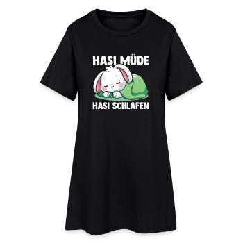 Shlafshirt Hase Hasi Müde Hasi Schlafen - Frauen T-Shirt-Kleid - Schwarz - Vorne