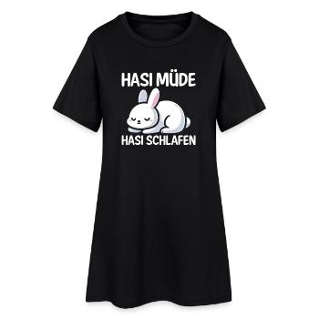 Shlafshirt Hase Hasi Müde Hasi Schlafen - Frauen T-Shirt-Kleid - Schwarz - Vorne