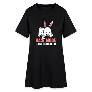 Shlafshirt Hase Hasi Müde Hasi Schlafen - Frauen T-Shirt-Kleid - Schwarz - Vorne