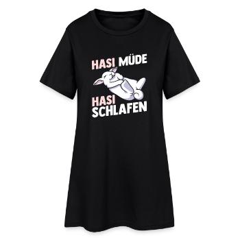 Shlafshirt Hase Hasi Müde Hasi Schlafen - Frauen T-Shirt-Kleid - Schwarz - Vorne