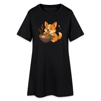 Corgi mit Nudeln Ramen kawaii Corgi - Frauen T-Shirt-Kleid - Schwarz - Vorne