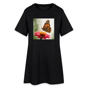 Papillon sur fleur rose - Robe T-shirt Femme - noir - Devant