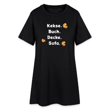 Kekse. Buch. Decke. Sofa. - Frauen T-Shirt-Kleid - Schwarz - Vorne