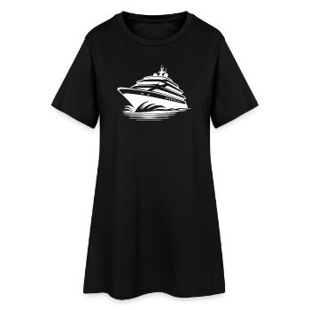 Yacht de croisière avec pleine vague devant - Robe T-shirt Femme - noir - Devant
