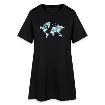 Carte du monde Fleurs Bleues - Robe T-shirt Femme - noir - Devant