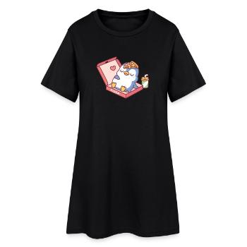 Mignon manchot bleu rassasié après avoir mangé de la pizza drôle - Robe T-shirt Femme - noir - Devant