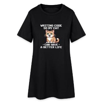 Programmier Katze Lustig Coding Und Katze Deutsch  - Frauen T-Shirt-Kleid - Schwarz - Vorne