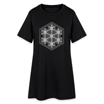 Psytrance Goa Techno Rave Geometry Hexagon Pattern - Women’s T-Shirt Dress - black - Front