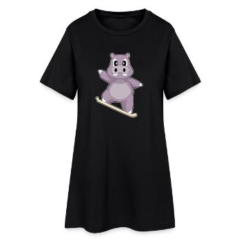 Hippopotamus Snowboarder Sports d’hiver - Robe T-shirt Femme - noir - Devant