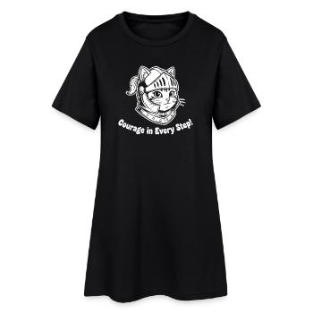 Katzenritter Mut in jedem Schritt - Frauen T-Shirt-Kleid - Schwarz - Vorne
