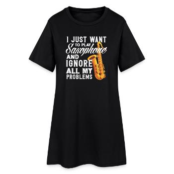Playing the Saxophone Ignoring All Problems - Women’s T-Shirt Dress - black - Front